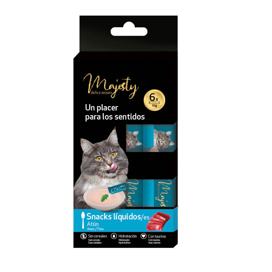 6 saquetas x 15 g Majesty Snack L&iacute;quido de Atum para gatos, , large Imagem n&uacute;mero 1