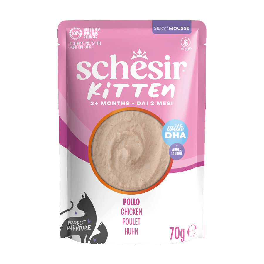 Schesir Comida h&uacute;mida de frango com DHA em mousse e saqueta para gatinhos, , large Imagem n&uacute;mero 1