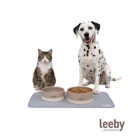 Leeby Tapete Antiderrapante para Comedouro em Forma de Gato Cinzento para c&atilde;es e gatos