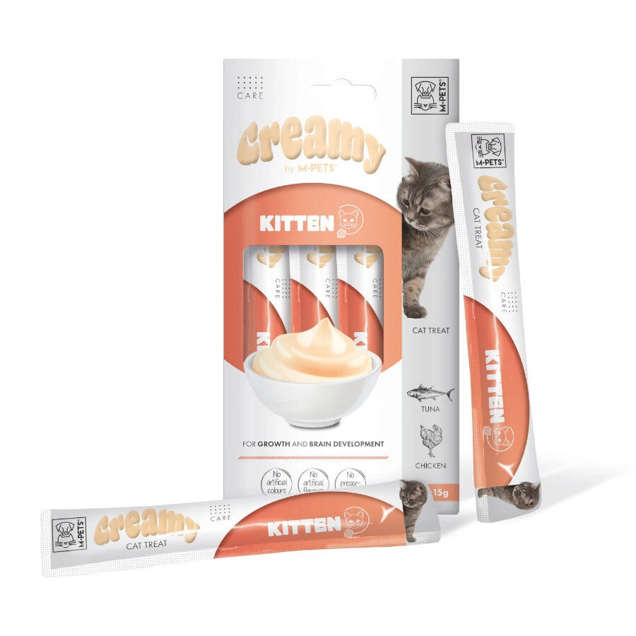4 sobres x 15 g M-Pets Creamy Funcional At&uacute;n y Pollo snack para gatitos, , large Imagem n&uacute;mero 1