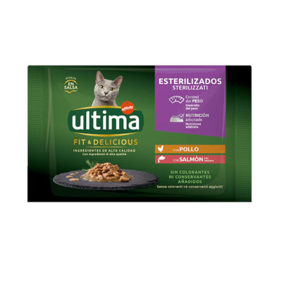 Ultima Fit & Delicious frango e salmão saqueta em molho para gatos - Multipack