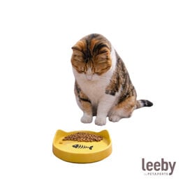 Leeby Comedouro de Cer&acirc;mica Amarelo com Orelhinhas para gatos