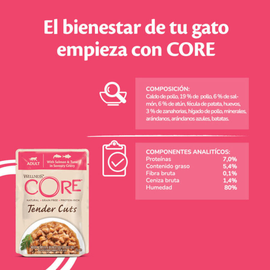  85 g Wellness Core Tender Cuts salm&atilde;o e atum em molho saquetas para gatos, , large Imagem n&uacute;mero 4