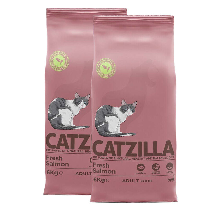 2 x 6 kg Catzilla Feline Adult salm&atilde;o Pack poupan&ccedil;a!, , large Imagem n&uacute;mero 1