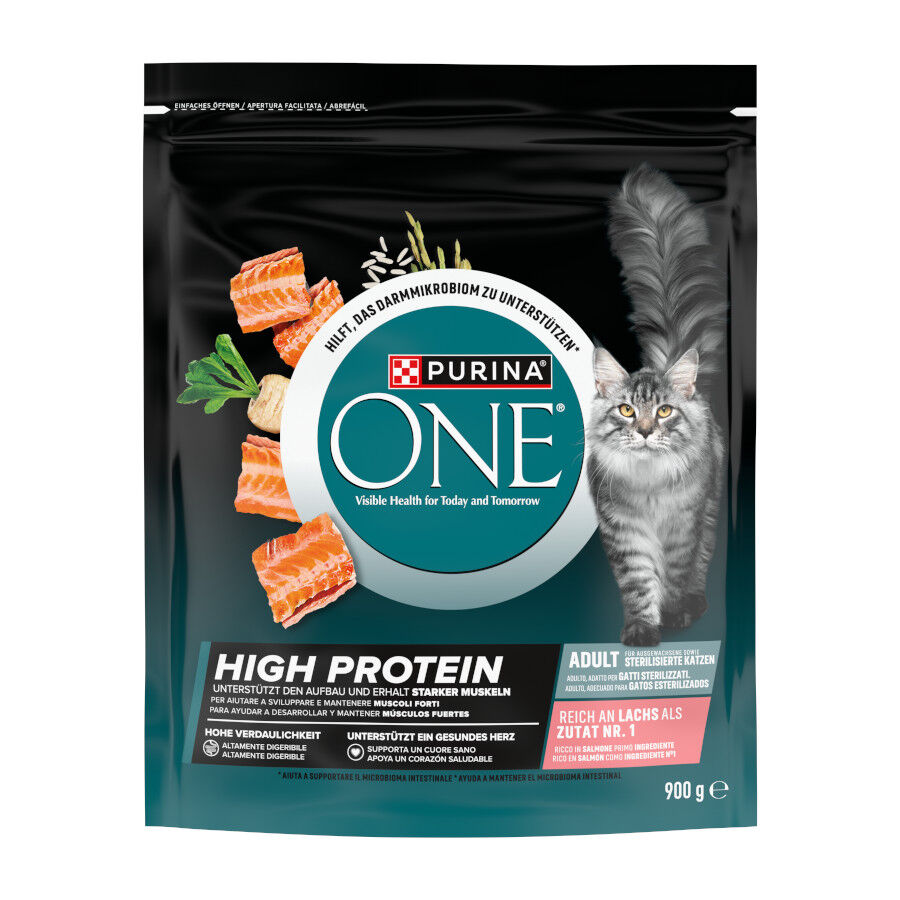 900 g Purina ONE High Protein Esterilizado Ra&ccedil;&atilde;o de salm&atilde;o para gatos, , large Imagem n&uacute;mero 1