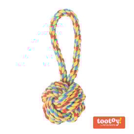 Tootoy! Pull Handle Rope Ball Multicolor bola com corda e pega para cães