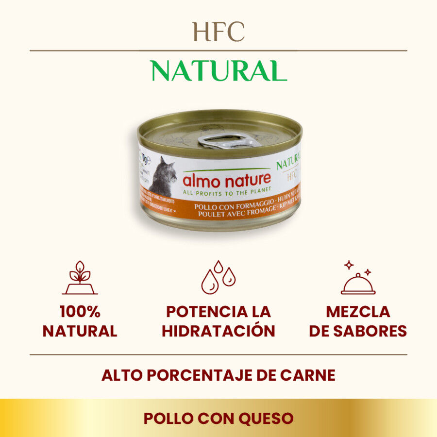 70 g Almo Nature HFC Frango e Queijo lata para gatos, , large Imagem n&uacute;mero 2