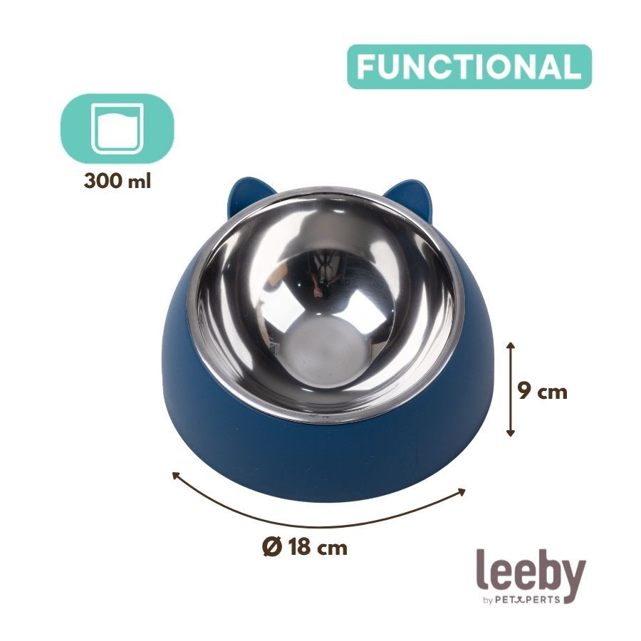Leeby Comedouro Elevado em A&ccedil;o Inoxid&aacute;vel e Pl&aacute;stico Azul para gatos, , large Imagem n&uacute;mero 4