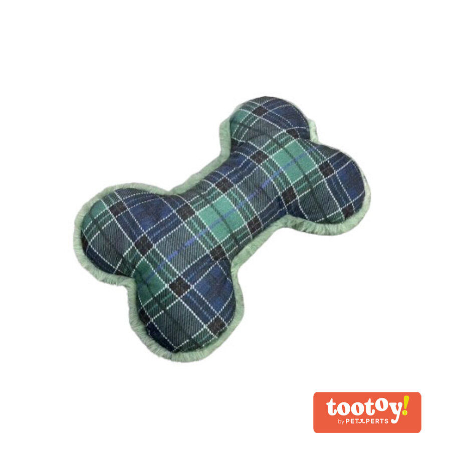Tootoy! Tartan Bone Cuddler Blue Osso de Peluche para c&atilde;es, , large Imagem n&uacute;mero 1