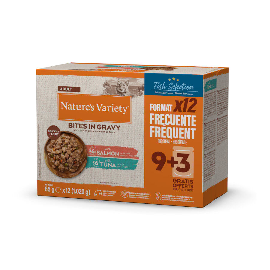 12 saquetas x 85 g Nature&rsquo;s Variety Adult Sele&ccedil;&atilde;o de Peixes Alimento h&uacute;mido de atum e salm&atilde;o em saqueta para gatos, , large Imagem n&uacute;mero 1