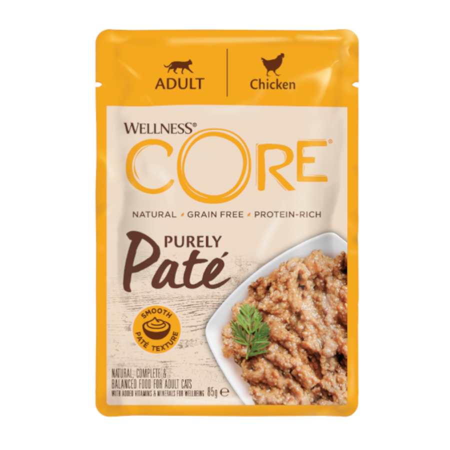 48 saquetas x 85 g Wellness Core Adult Purely Frango em Pat&ecirc; Saqueta para gatos Pack poupan&ccedil;a!, , large Imagem n&uacute;mero 1