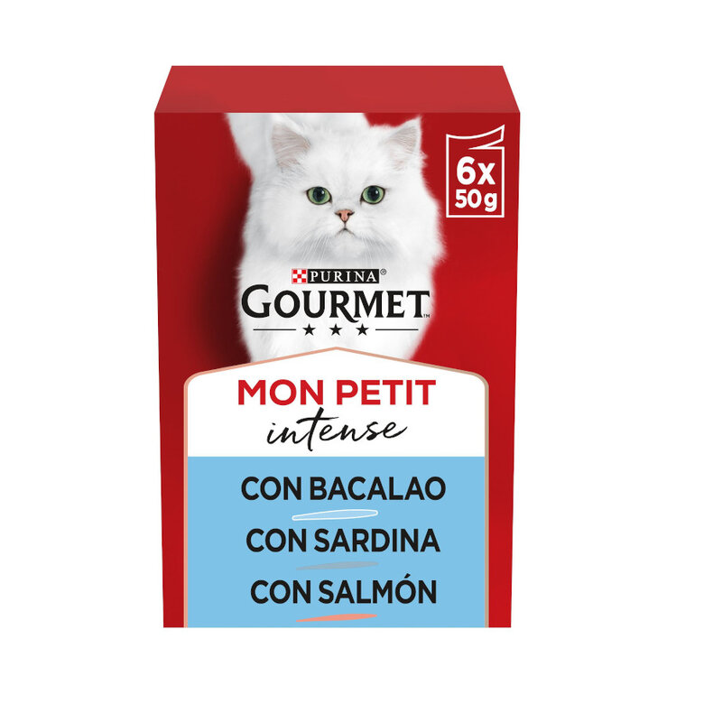 6 saquetas x 50 g Purina Gourmet Mon Petit Seleção Peixes em molho para gatos,  Imagem número 1 6 saquetas x 50 g Purina Gourmet Mon Petit Seleção Peixes em molho para gatos, , large Imagem número 1