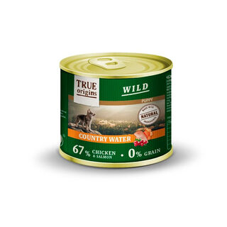 True Origins Wild Puppy Country Water Frango e Salmão em patê lata