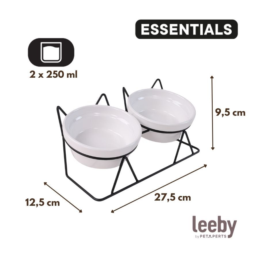Leeby Comedouro Duplo de Cer&acirc;mica Branco para gatos, , large Imagem n&uacute;mero 4