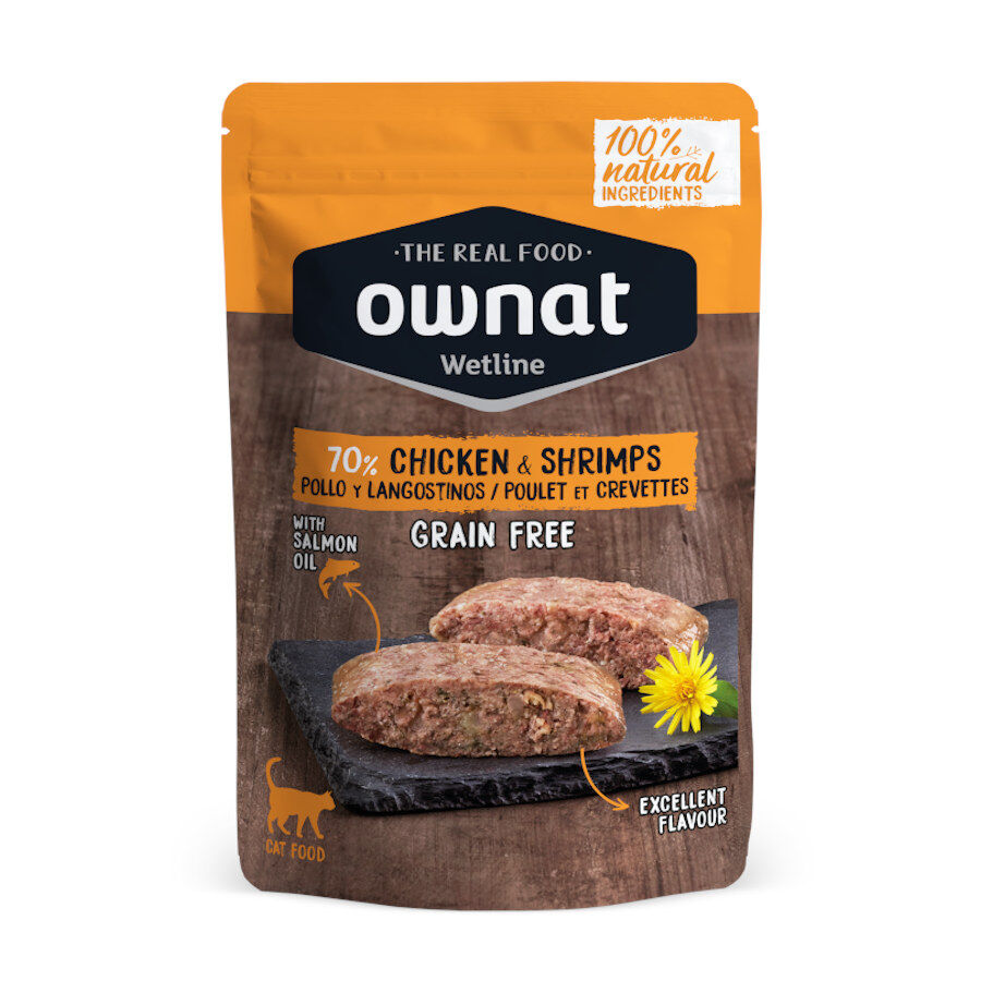 85 g Ownat Wetline Frango e Camar&atilde;o saquetas para gatos, , large Imagem n&uacute;mero 1