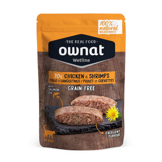 Ownat Wetline Frango e Camarão saquetas para gatos