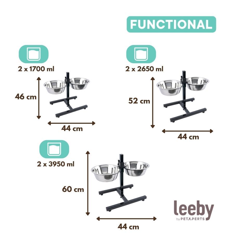 Leeby Comedouro Duplo Ajust&aacute;vel em A&ccedil;o Inoxid&aacute;vel para c&atilde;es, , large Imagem n&uacute;mero 4