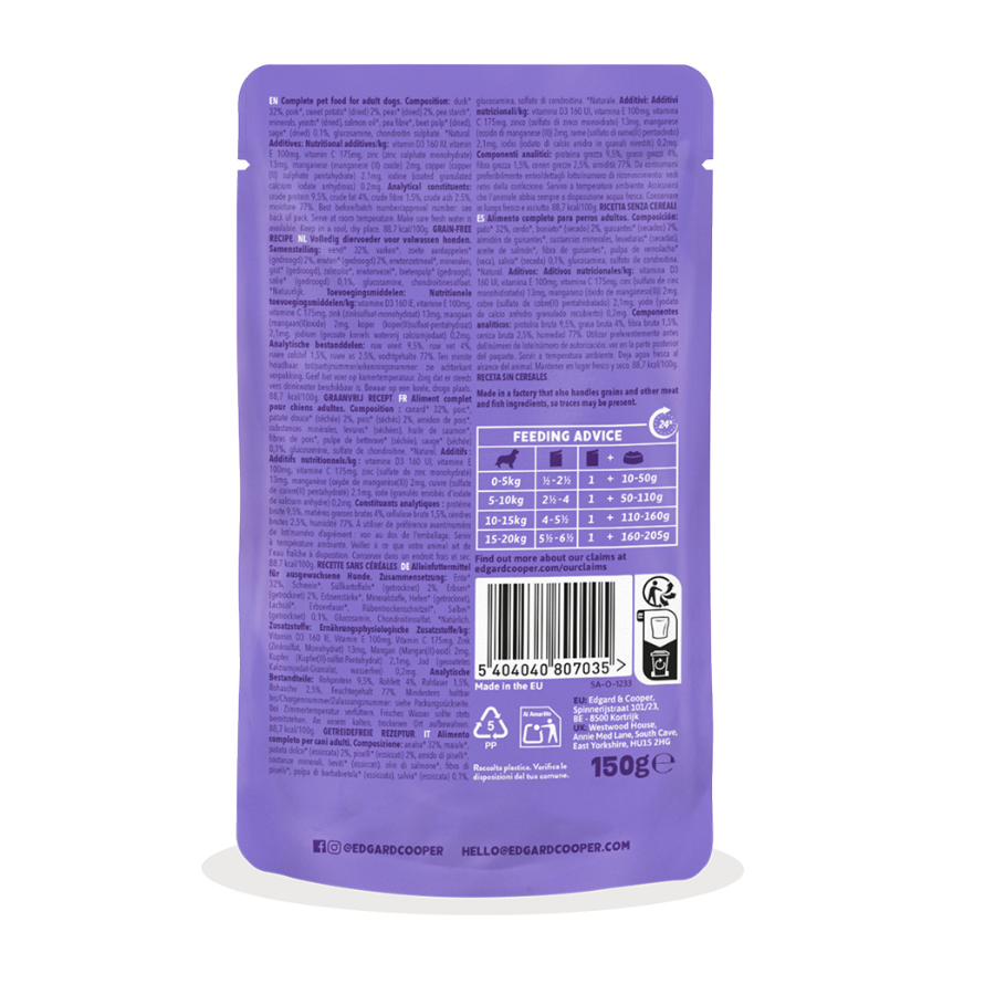 150 g Edgard & Cooper Adult Grain Free Comida h&uacute;mida de Pato em saquetas para c&atilde;es, , large Imagem n&uacute;mero 2