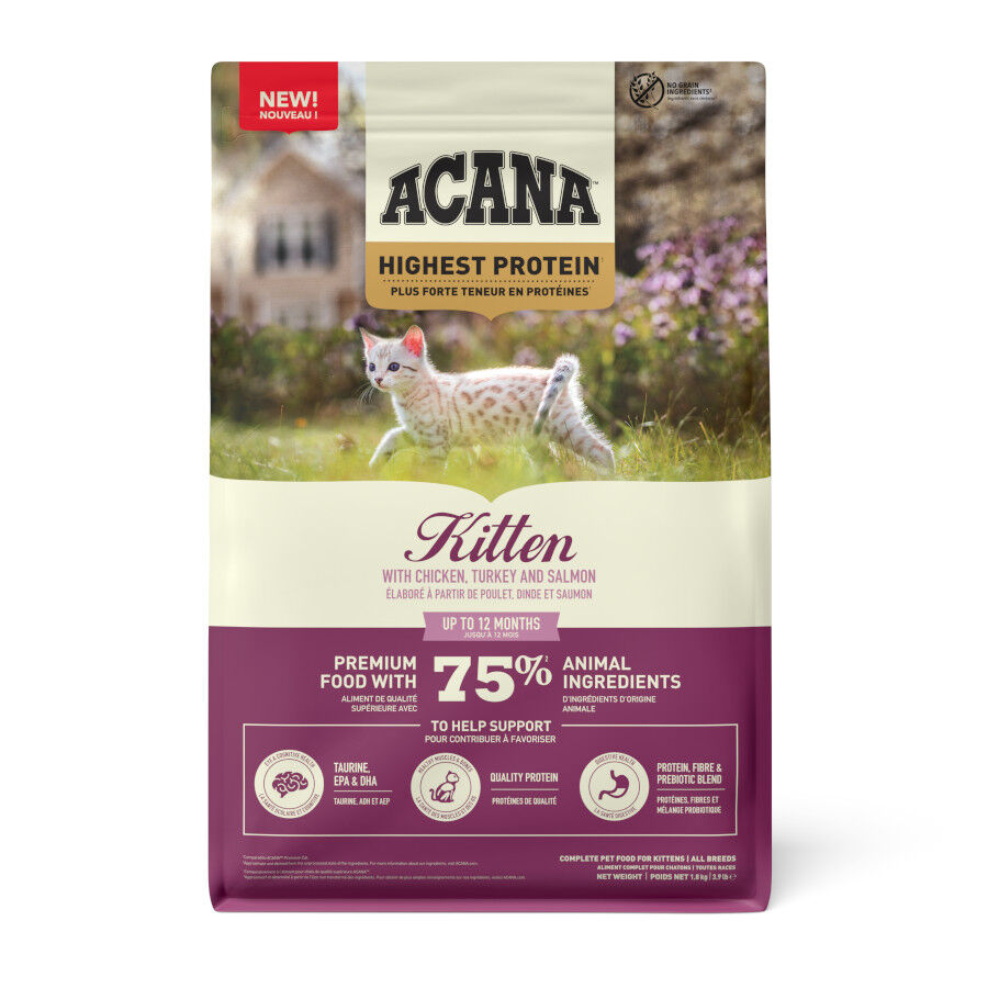 1.8 kg Acana Highest Protein frango, peru e salm&atilde;o ra&ccedil;&atilde;o para gatinhos, , large Imagem n&uacute;mero 1