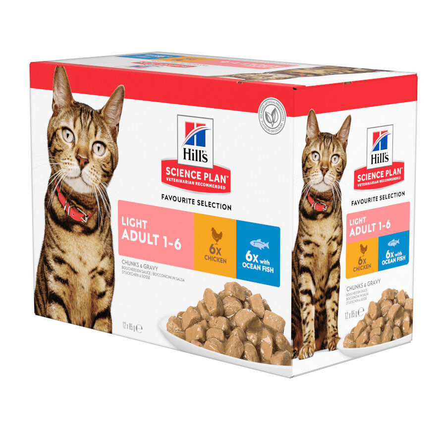 12 saquetas x 85 g Hill's Science Plan Light Adult Blue Fish and Chicken in Sauce sach&ecirc; para gatos, , large Imagem n&uacute;mero 1