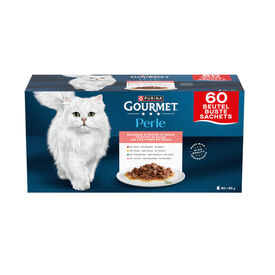 Gourmet Perle Alimento h&uacute;mido de coelho, vaca, frango e salm&atilde;o  em saquetas para gatos