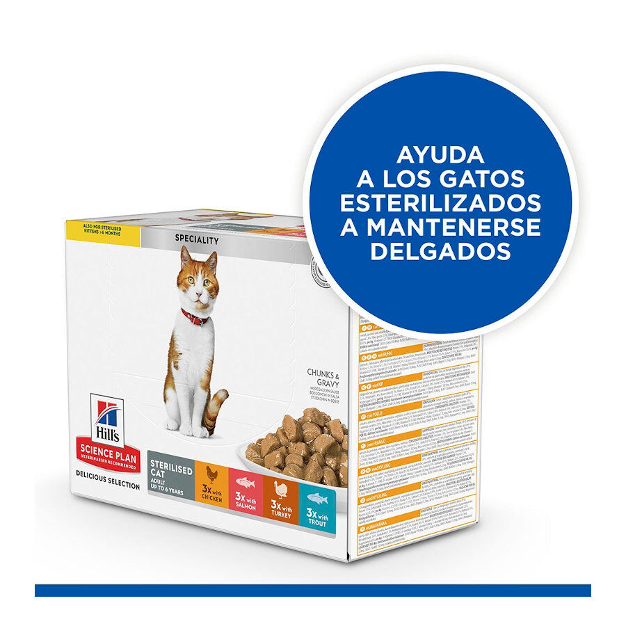 12 saquetas x 85 g Hill's Young Adult Science Plan Sterilised Carne e Peixe saqueta para gatos - Multipack 12, , large Imagem n&uacute;mero 2