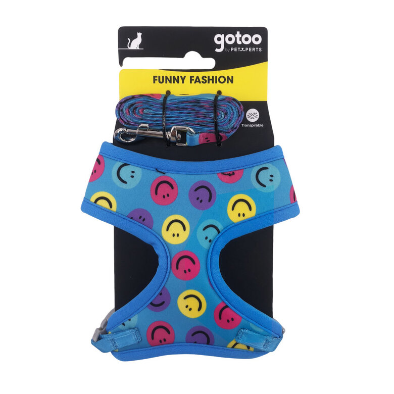 Gotoo Trela e peitoral estampado smile azul para gatos,  Imagem número 7 Gotoo Trela e peitoral estampado smile azul para gatos, , large Imagem número 7