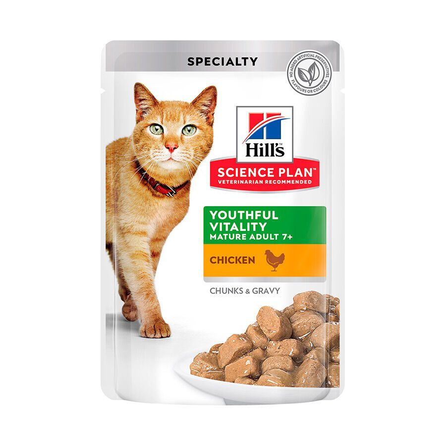 85 g Hill's Adult Mature Science Plan Youthful Vitality Frango em Molho saqueta para gatos, , large Imagem n&uacute;mero 1