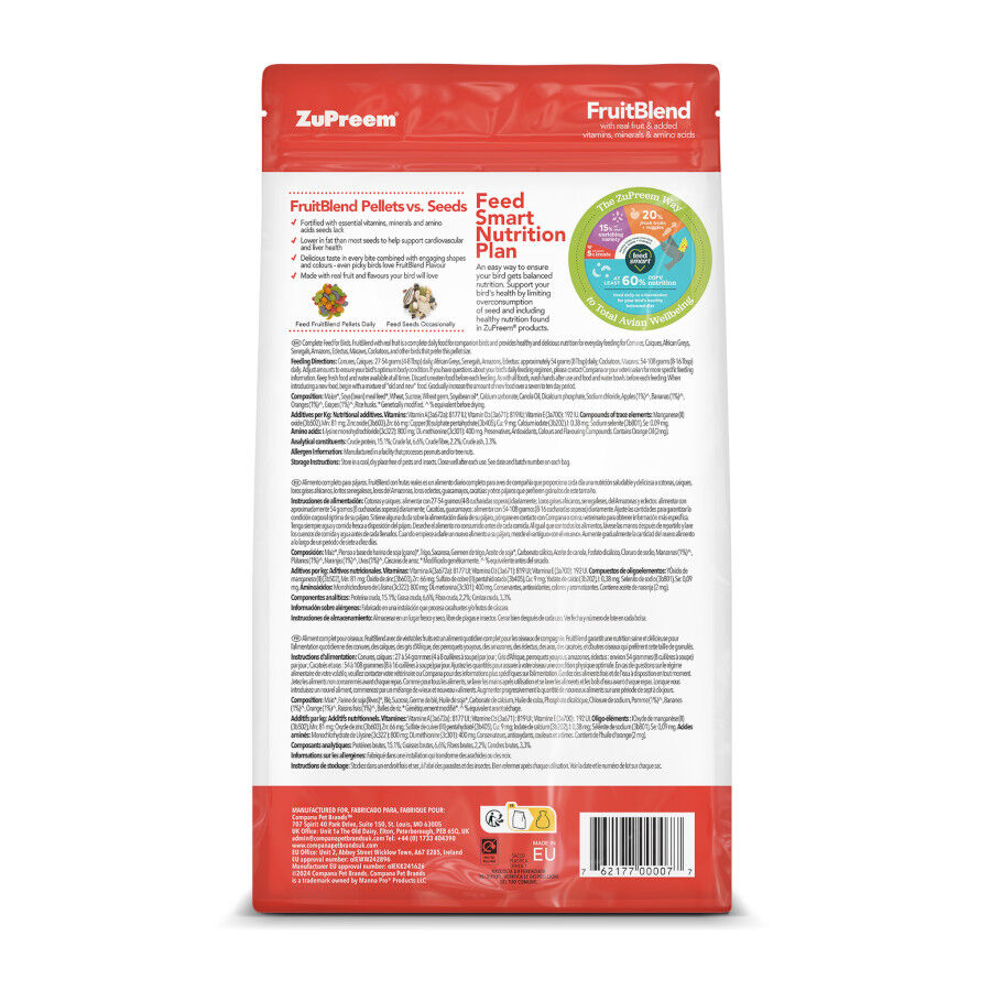 ZuPreem FruitBlend Ra&ccedil;&atilde;o para p&aacute;ssaros m&eacute;dio, grande e grande, , large Imagem n&uacute;mero 2