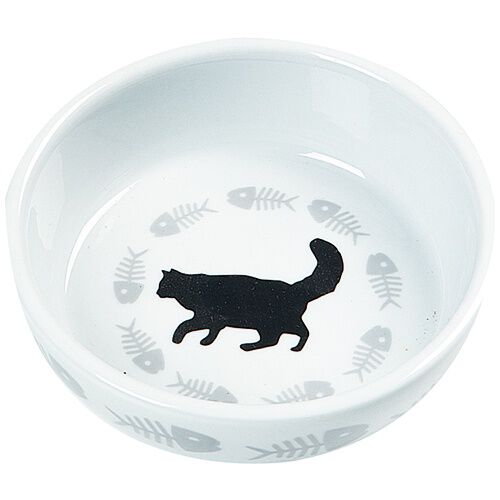 Flamingo comedero de cer&aacute;mica con gato y pescados Imagem n&uacute;mero 1