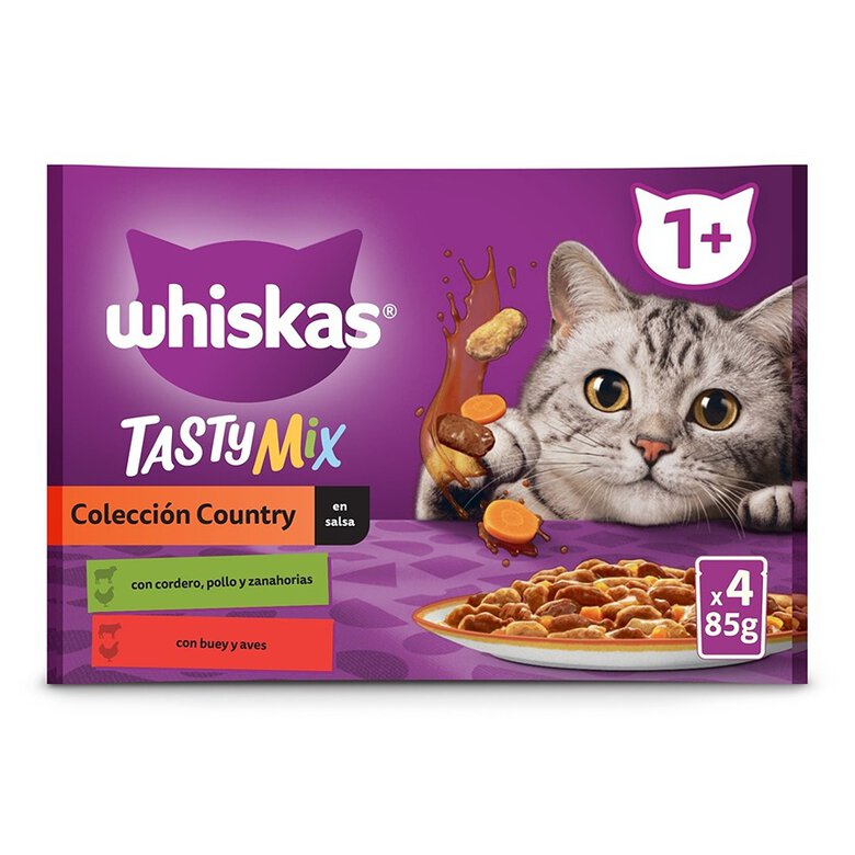 4 saquetas x 85 g Whiskas Tasty Mix Coleção Country Molho em Saqueta para Gatos adultos,  Imagem número 1 4 saquetas x 85 g Whiskas Tasty Mix Coleção Country Molho em Saqueta para Gatos adultos, , large Imagem número 1