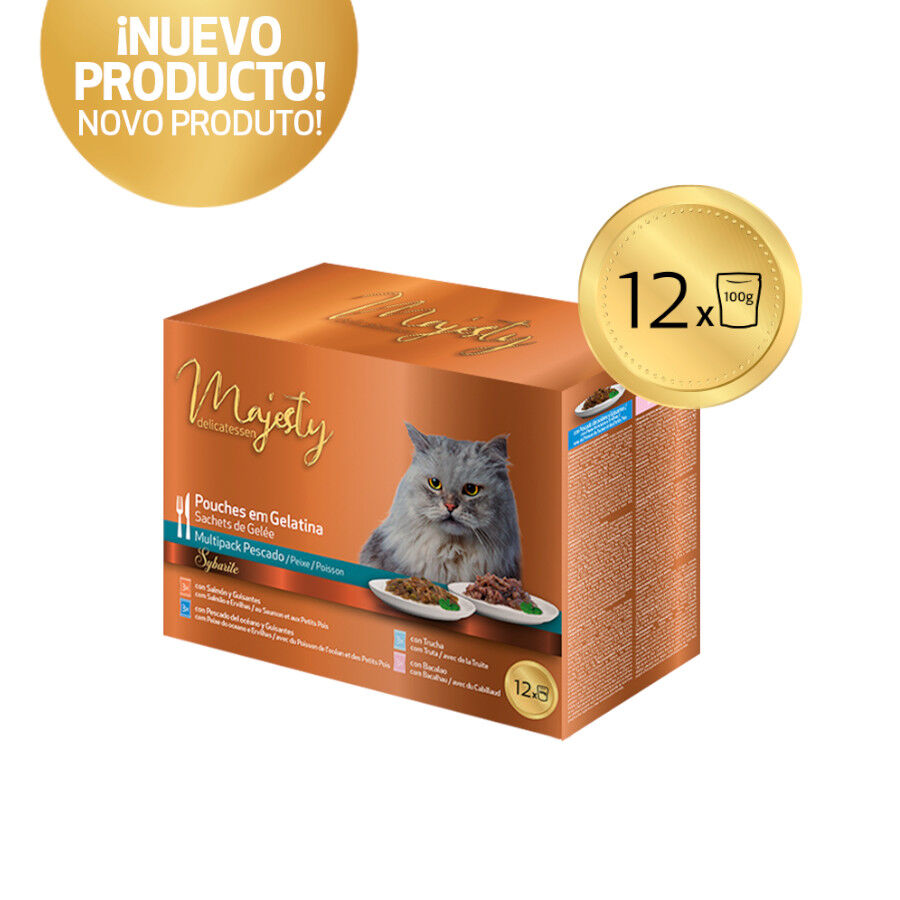 12 saquetas x 100 g Majesty Multipack Comida h&uacute;mida de peixe em saquetas para gatos, , large Imagem n&uacute;mero 2