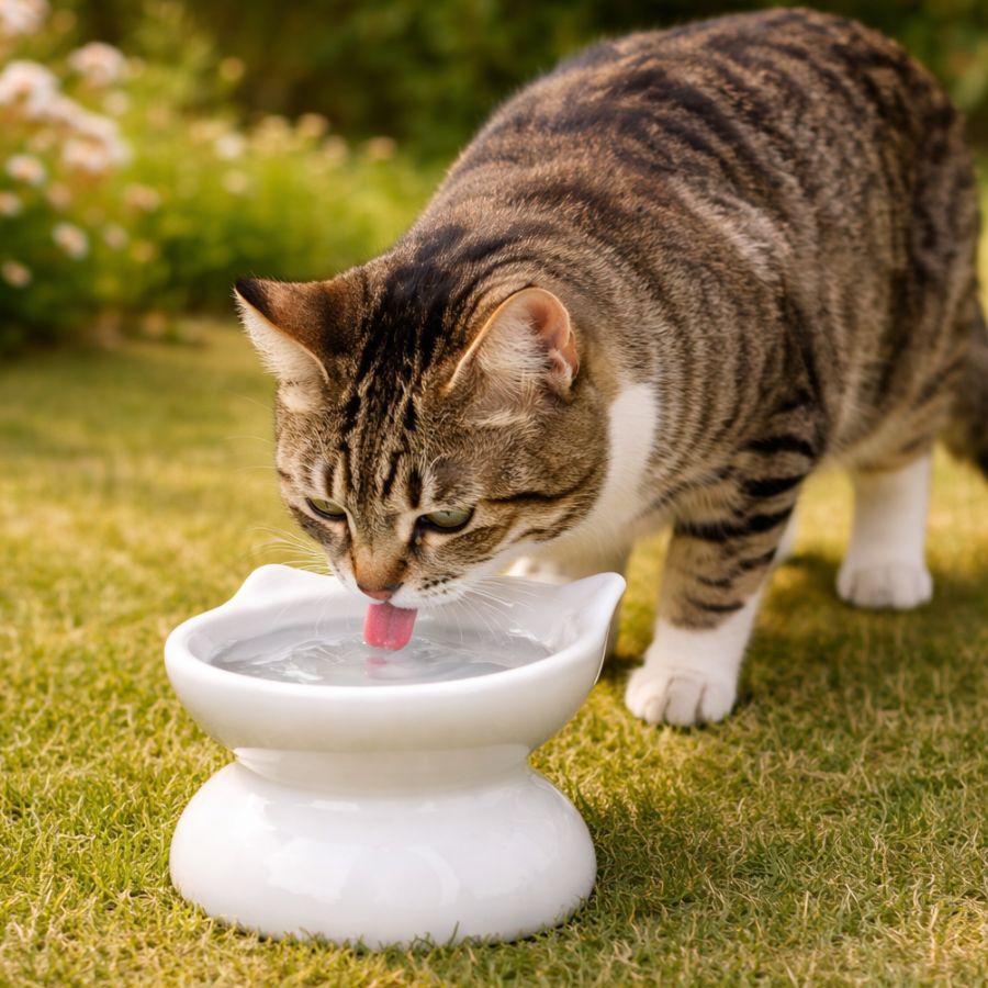 Leeby Comedouro Elevado Inclinado de Cer&acirc;mica Branco para gatos, , large Imagem n&uacute;mero 1