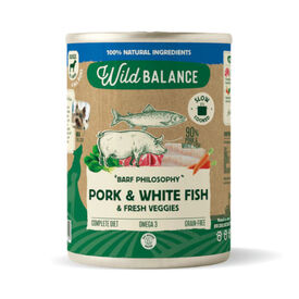 Wild Balance comida h&uacute;mida BARF natural de porco e pescada para c&atilde;es