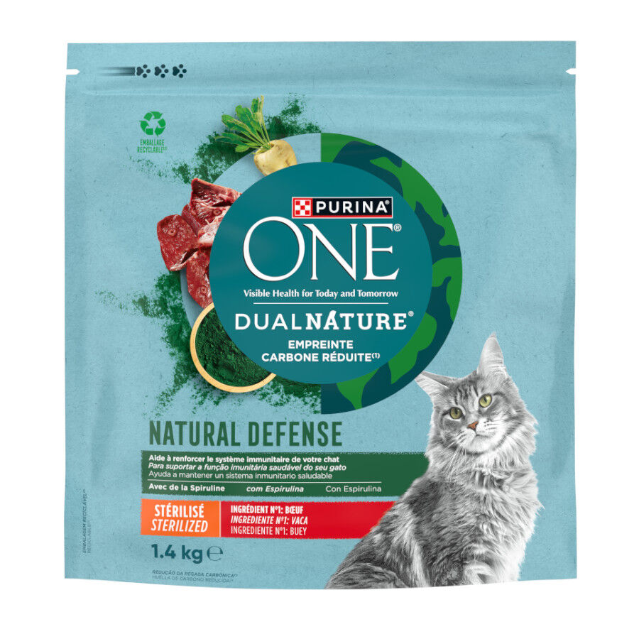 1.4 kg Purina ONE Natural Defense Esterelizado Ra&ccedil;&atilde;o de vaca para gatos, , large Imagem n&uacute;mero 1