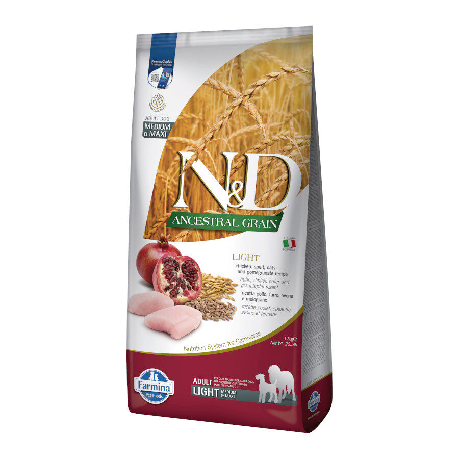 12 kg Farmina N&D Ancestral Grain Light Frango e rom&atilde; ra&ccedil;&atilde;o para c&atilde;es, , large Imagem n&uacute;mero 1