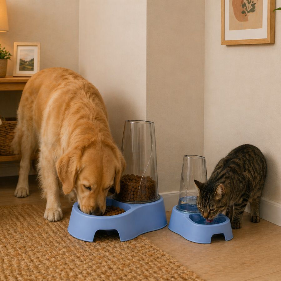 Leeby Dispensador 2 em 1 Azul de Ra&ccedil;&atilde;o e &Aacute;gua para c&atilde;es e gatos, , large Imagem n&uacute;mero 1