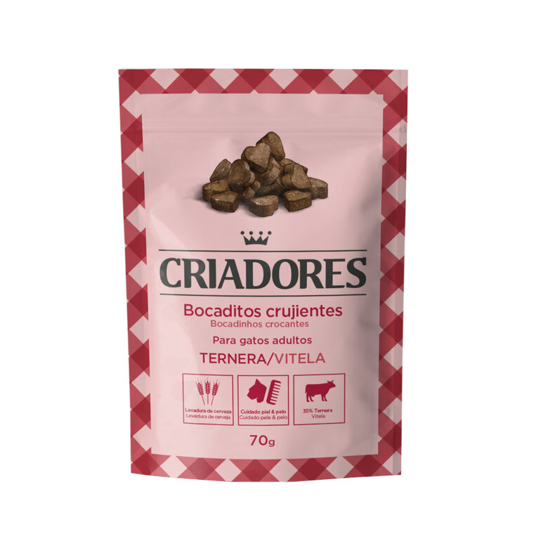 70 g Criadores Snacks Crocantes de Vitela para gatos,  Imagem número 1 70 g Criadores Snacks Crocantes de Vitela para gatos, , large Imagem número 1