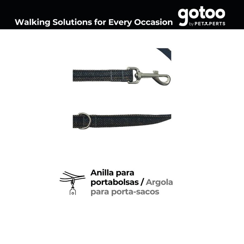 Gotoo Trela estampada tweed azul para cães,  Imagem número 3 Gotoo Trela estampada tweed azul para cães, , large Imagem número 3