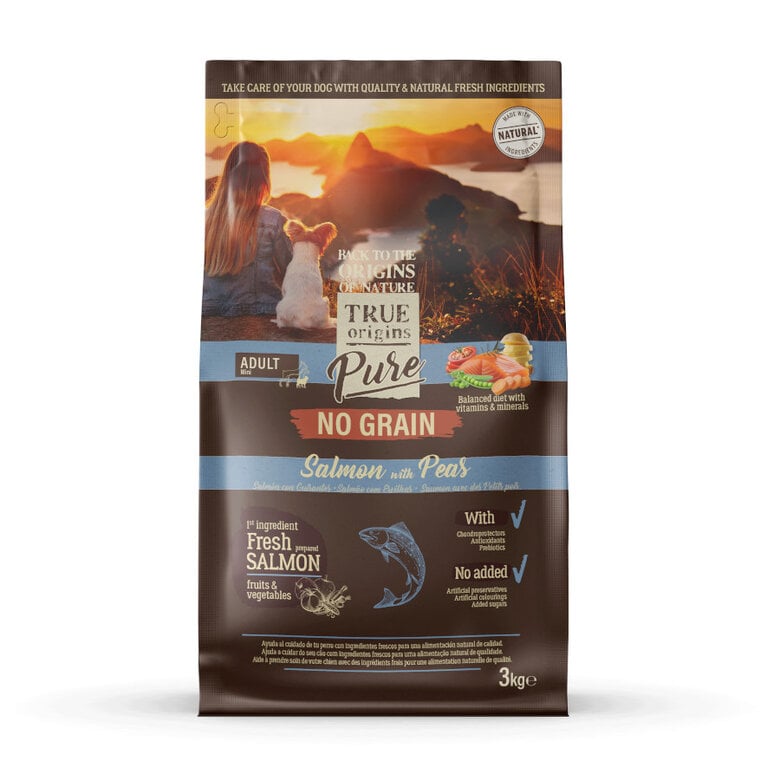 3 kg True Origins Pure Grain Free Adult Mini Salmão ração para cães,  Imagem número 1 3 kg True Origins Pure Grain Free Adult Mini Salmão ração para cães, , large Imagem número 1