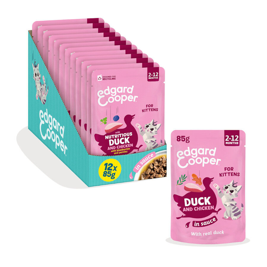 85 g Edgard & Cooper Kitten Comida h&uacute;mida de pato e frango em molho em saquetas para gatos, , large Imagem n&uacute;mero 2
