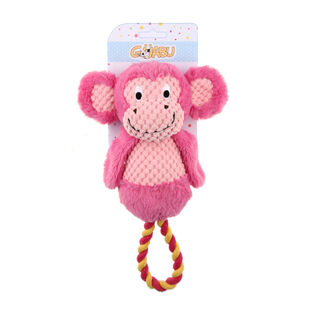 Guabu macaco de peluche cor-de-rosa com corda para cães