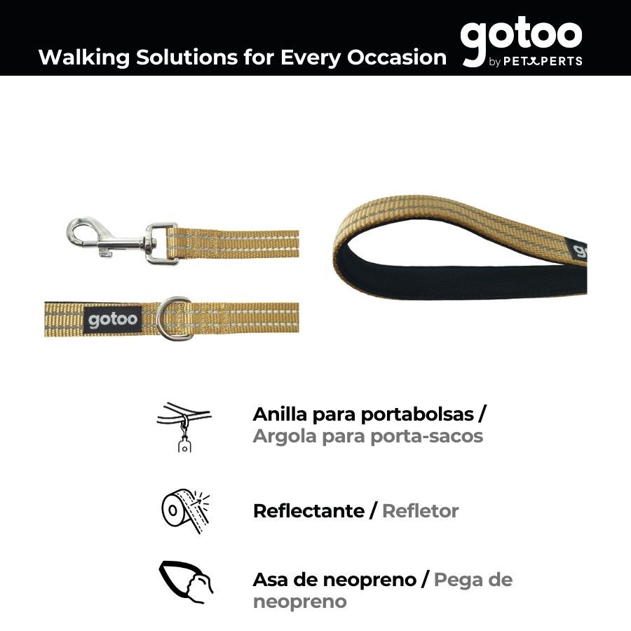 Gotoo Trela de nylon reflexiva bege para c&atilde;es, , large Imagem n&uacute;mero 3