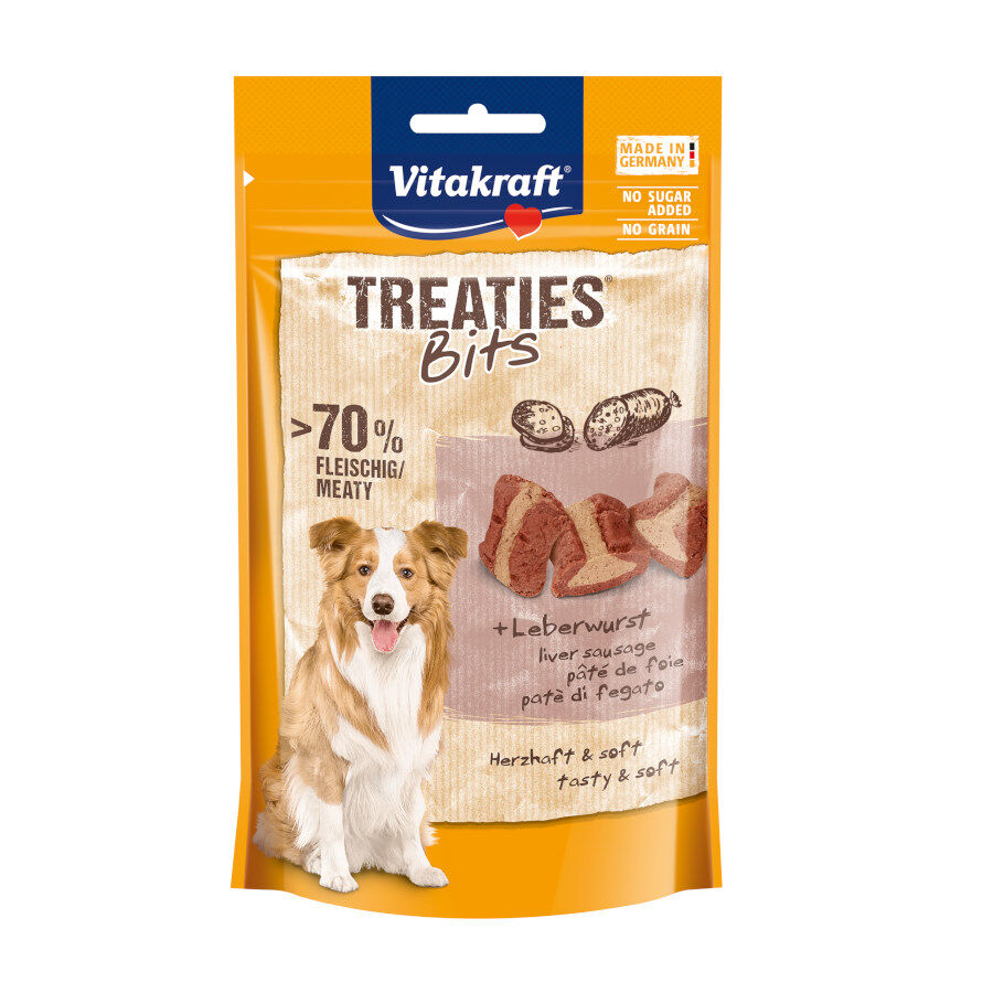 6 pacotes x 120 g Vitakraft Biscoitos Treaties Bits Salsicha para c&atilde;es Pack poupan&ccedil;a!, , large Imagem n&uacute;mero 1
