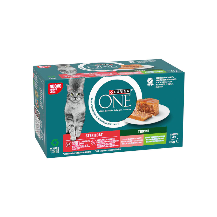 4 latas x 85 g Purina ONE Salm&atilde;o e Peru Esterilizados latas para gatos, , large Imagem n&uacute;mero 1