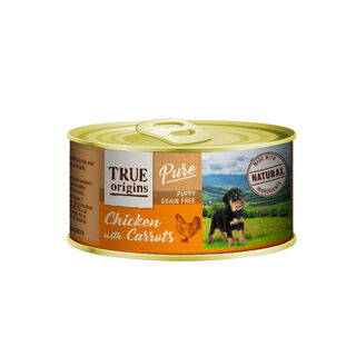 True Origins Pure Puppy frango com cenoura lata para cães