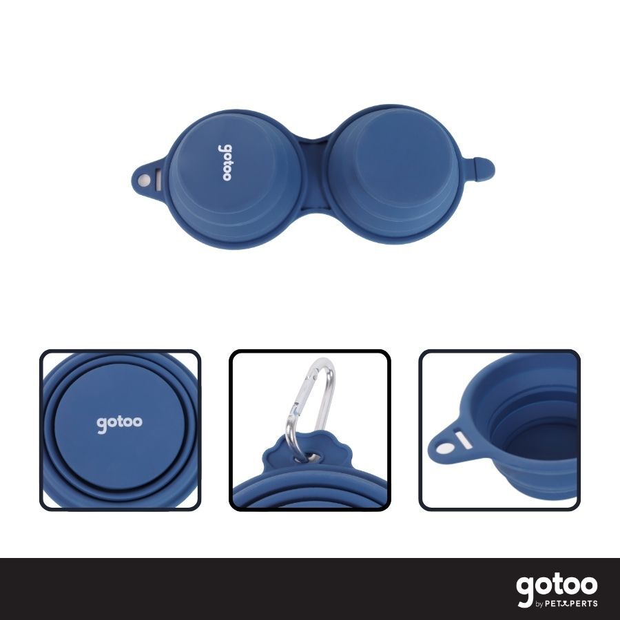 Gotoo Comedouro Port&aacute;til Duplo em Silicone Azul para c&atilde;es e gatos, , large Imagem n&uacute;mero 3