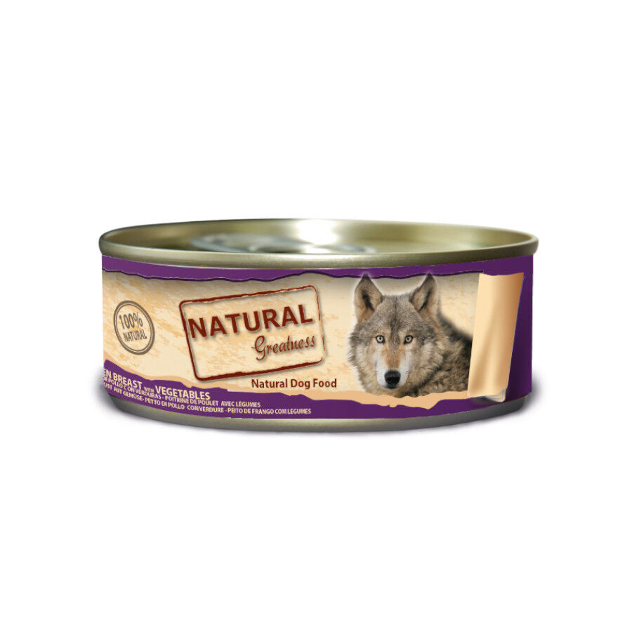 156 g Natural Greatness Peito de frango com Legumes lata de para c&atilde;es, , large Imagem n&uacute;mero 1