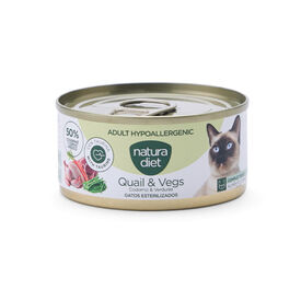 Natura Diet Adult Hypoallergenic Comida H&uacute;mida de Codorniz e Legumes em Lata para gatos