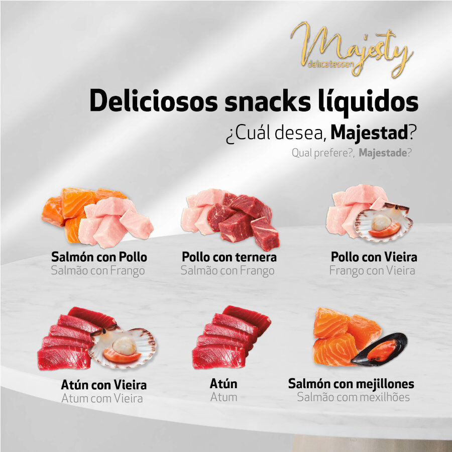 6 saquetas x 15 g Majesty Petisco l&iacute;quido para gatos Chicken com Carne, , large Imagem n&uacute;mero 3